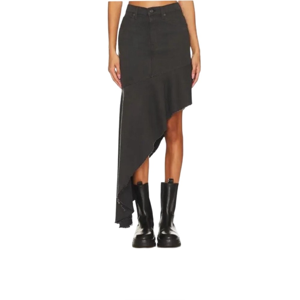 Mother Snacks Crinkle Cut Asymmetrical Denim‎ Midi Skirt Black Size 27 NWT - Picture 2 of 15